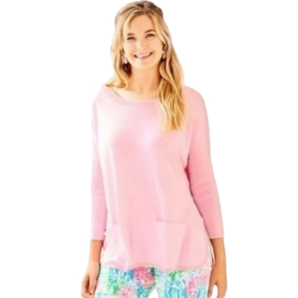 Lilly‎ Pulitzer Coolmax Cobo Shimmer Boxy Tunic Sweater Pink Tropic Medium